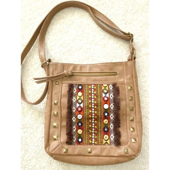 Boho Hippie Crossbody Embroidered Handbag Shoulder Festival Brown Beaded Gypsy - Picture 1 of 9